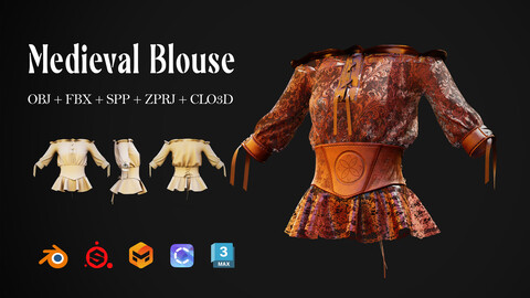 Medieval Lace Blouse - Retopo (Obj+Fbx+Zprj+Spp+Blnd+3DsMax)