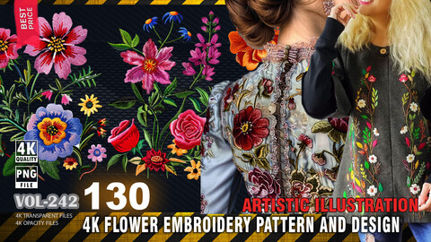 130 4K FLOWER EMBROIDERY PATTERNS AND DESIGN - ARTISTIC ILLUSTRATION - HIGH END QUALITY RES - (TRANSPARENT & OPACITY) - VOL242