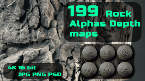 199 Rock Alphas Brush- 16Bit-  Real World scanned - PSD & PNG