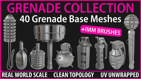 Grenade Collection - 40 Grenades + Zbrush IMM Brushes