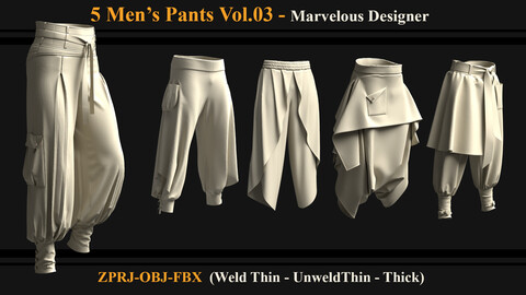 5 Men Pants Vol.03 (Marvelous Designer/Clo3d)(ZPRJ+OBJ+FBX)