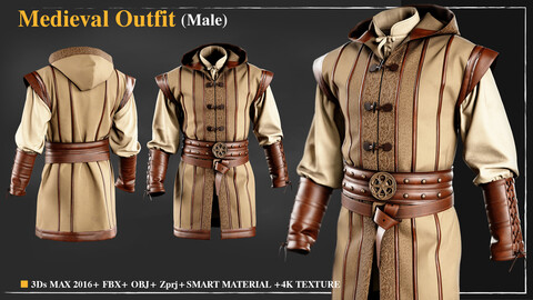 Medieval outfit (Male) 003/ Marvelous Designer / 4k Textures/Smart material / OBJ-FBX