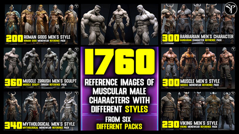 Reference Images Of Muscular Male Characters With Different Styles - 4K Mega Pack ((%40 OFF))