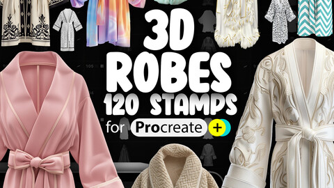 120 Procreate 3D Robes Stamp Brushes | Procreate Bathrobe Brushes | Procreate Spa Robe Brushes | Procreate Maternity Robe Brushes | Procreate Bridal Robe Brushes | Procreate Dual Color Brushes | Procreate Fashion Clothes Stamp Brushes