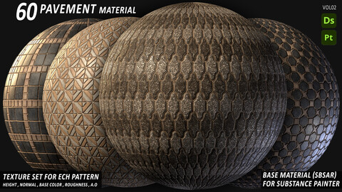 60 Realistic Pavement Base Material - VOL02 / Texture set for Ech pattern / SBSAR File / Customizable Parameter