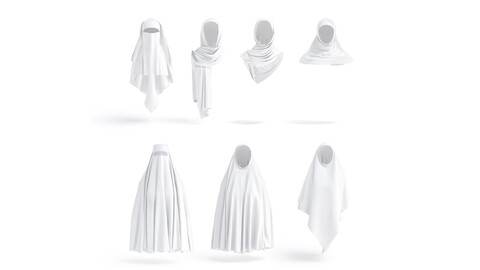 White Muslim Head Dress Set - 7 islamic traditional woman headwear