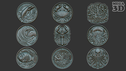 Ocean Animal Basrelief Pack 240529 3D Model Collection