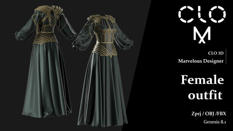 Female outfit / Marvelous Designer/Clo3D project file + OBJ, FBX