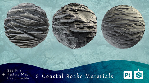 A Pack of 8 | 4k PBR Coastal Rocks Materials _ PBR Textures Category