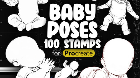 100 Procreate Baby Poses Stamp Brushes | Procreate Newborn Poses Stamp | Procreate Kids Poses Stamps | Procreate Children Poses Stamps | Procreate Baby Girls Brushes | Procreate Baby Boys Brushes | Procreate Dual Color Stamp Brushes