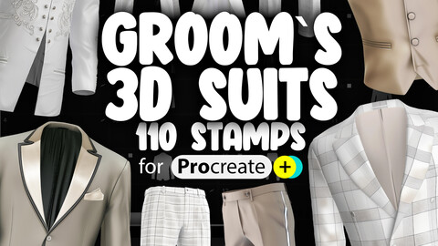 110 Procreate 3D Grooms Suits Stamp Brushes | Procreate Tuxedo Stamps | Procreate Casual Costume Stamps | Procreate Wedding Clothes Stamps | Procreate Dual Color Brushes | Procreate Grooms Clothing Stamp Brushes | Procreate Blazer Brushes