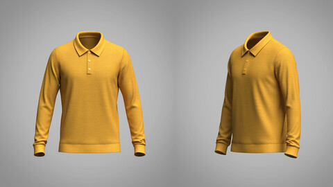 Mens Full Sleeve Ribbed Polo 3D model