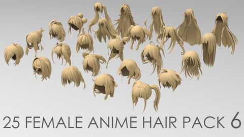 25 female anime hair pack 6