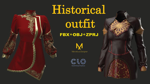 Historical  outfit-CLO3D, MD PROJECTS+OBJ+FBX