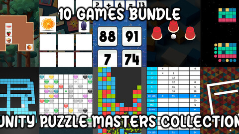 10 Unity Puzzle Games Bundle - Compatible for Android, iOS, PC, WebGL, HTML, Linux, and macOS.