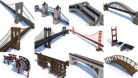 12 Famous Bridge Collection - Game Ready Low Poly 3D Download