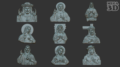 Jesus Portrait basrelief Pack B 240604 3D Model Collection