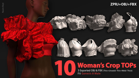 10 Crop Tops PACK (VOL.05). Marvelous Designer/Clo3D project file+OBJ,FBX