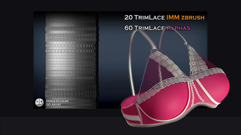 20 TRIM LACE IMM / Cloth Detail Curve Pack ZBRUSH [BRUSHES] (Blender) - And 60 Alphas [Substance]- Optimized for video games