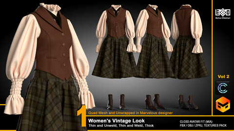 Women's Vintage Look - VOL2 (ZPRJ+FBX+OBJ Files)