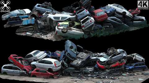 cars wreckage destroyed vehicles pile photogrammetry