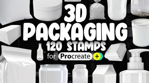 120 Procreate 3D Packaging Stamp Brushes | Procreate Plastic Bottles Stamps Brushes | Procreate Cans Stamps Brushes | Procreate Glass Jars Stamps Brushes | Procreate Box Stamps Brushes | Procreate Containers Stamps Brushes | Procreate Dual Color Brushes