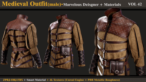 Medieval Outfit-MALE- MD/Clo3d + Smart Material + 4K Textures + OBJ + FBX (vol 42)