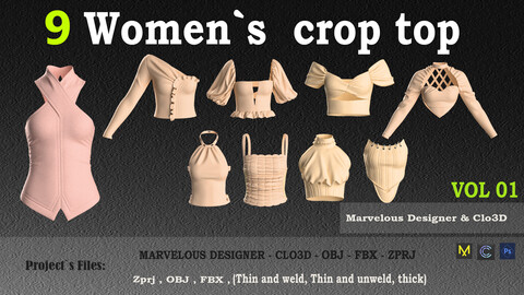 9 Woman`s Crop Top   (ZPRJ,FBX,OBJ,PNG)