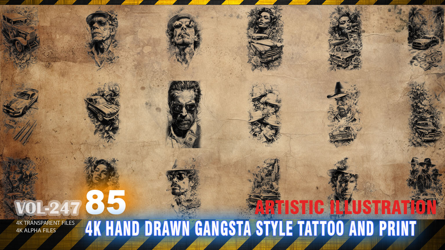 ArtStation - 85 4K HAND DRAWN GANGSTA SLEEVE STYLE TATTOO AND PRINT ...