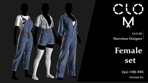 Female set / Marvelous Designer/Clo3D project file + OBJ, FBX