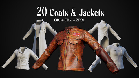 20 Coats & Jackets - (Obj+Fbx+Zprj+Clo3d)