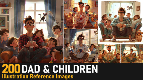 Dad & Children| 4K Reference Images