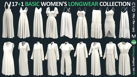 17+1 BASIC LONGWEAR COLLECTION / ZPRJ + OBJ + FBX / Marvelous + Clo3d