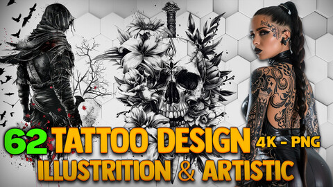 62 Illustration and Artistic Tattoo Design (PNG Files)-4K- High Quality