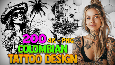 200 Colombian Tattoo Design (PNG Files)-4K- High Quality