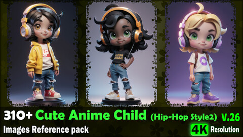 310+ Cute Anime Child (Hip-Hop Style2) Images Reference Pack - 4K Resolution - V.26