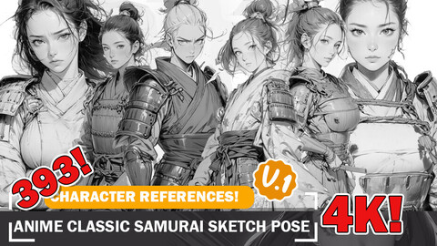 393 Diverse Anime Classic Samurai Sketch Pose - Characters Reference Intricate Designs and Designs Reference Art V1 4K