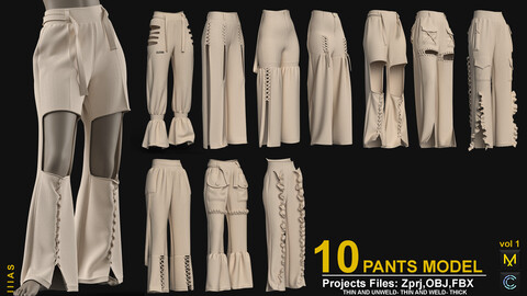 WOMAN`S PANTS VOL 1 (CLO3D AND MARVELOUS DESIGNER) ZPRJ, OBJ, FBX, UV