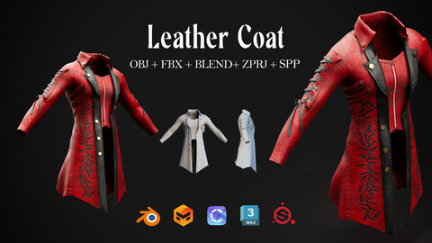 Leather Coat (Retopo) - Zprj+Obj+Fbx+spp - Highpoly+Lowpoly