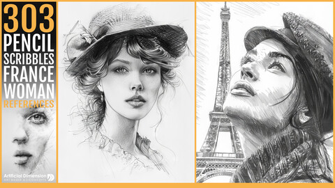 303 PENCIL SCRIBBLES OF FRANCE WOMAN.