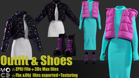 Woman's outfit plus shoes(Zprj,Fbx,Obj,Uv,Texture)