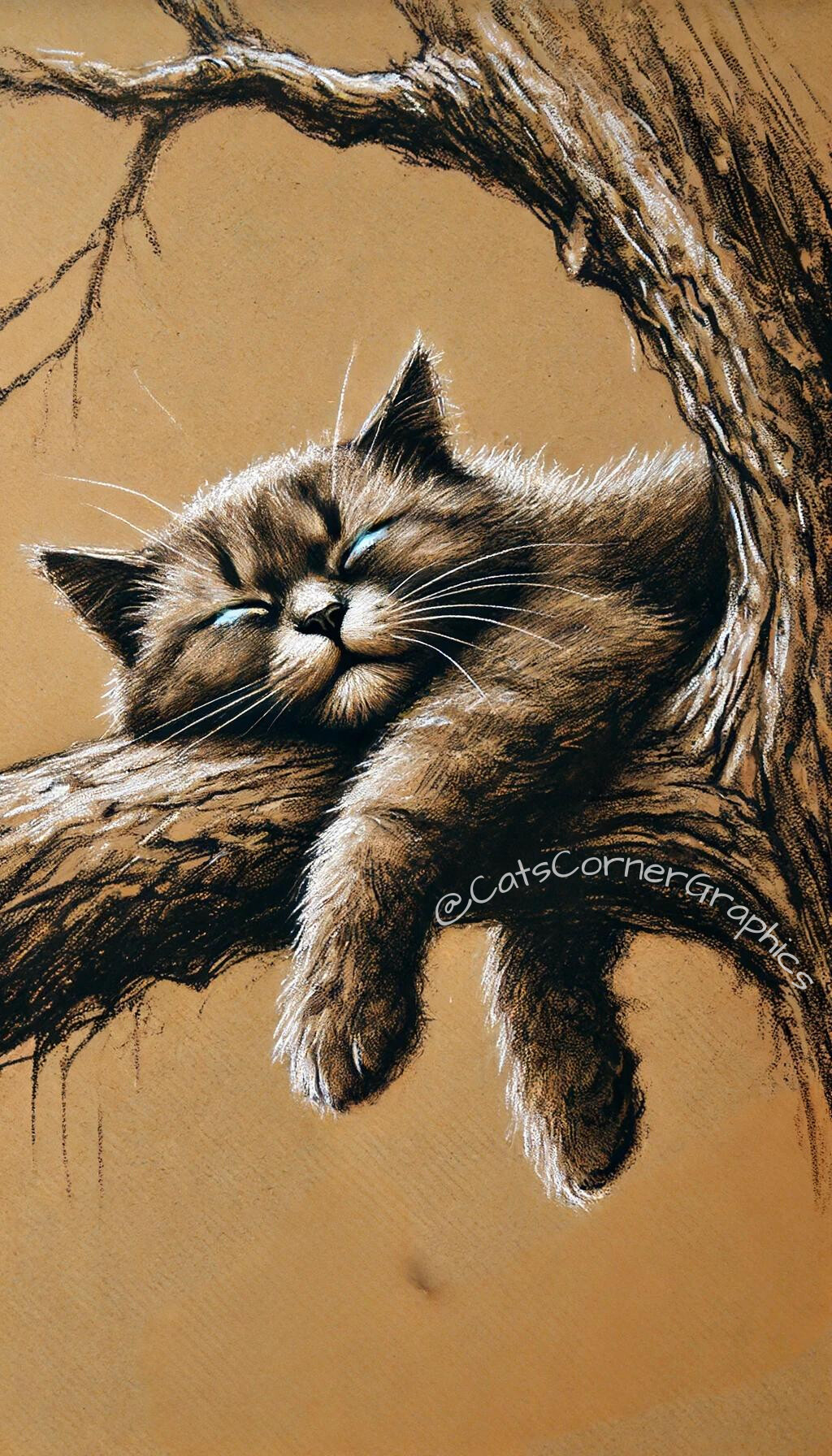 ArtStation - Sepia Cat Nap Digital Art Download | Artworks