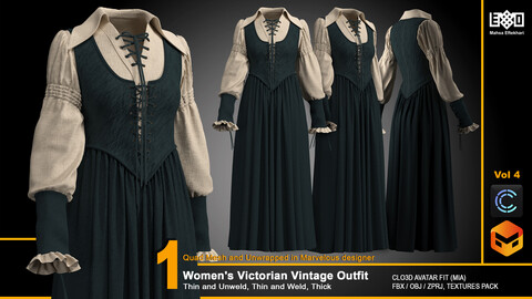 Women's Victorian Vintage Outfit - VOL4 (ZPRJ+FBX+OBJ Files)