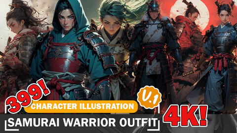 399 Various Samurai Outfit - Character References Art and Design Inspiration Art V1 4K