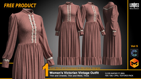 Women's Victorian Vintage Outfit - VOL5 (ZPRJ+FBX+OBJ Files) *FREE PRODUCT*