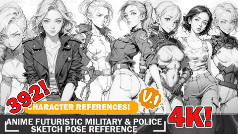 392 Various Anime Futuristic Military and Police Sketch Poses Characters Reference and Designs Reference Art V1 4K