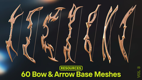 60 Game-Ready Bow & Arrow Base Meshes - Vol 3