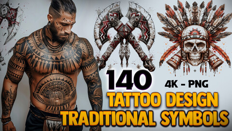 140 Traditional Symbols - Tattoo Design (PNG Files)-4K- High Quality