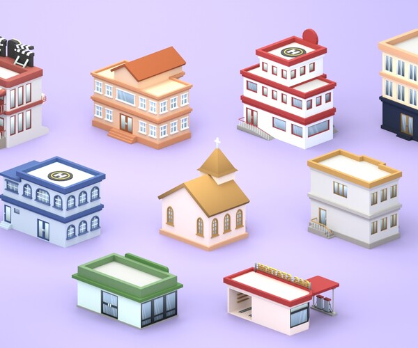 ArtStation - Cartoon Low Poly Building Pack Set2 | Game Assets