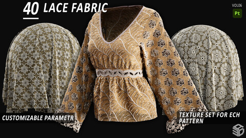 40 Lace Fabric - VOL06 / SBSAR - PNG (4k and 16 bit) / Height , Normal , AO , Opacity